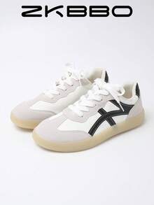 Giày thể thao thường ngày cho nữ, đế phẳng, nhẹ, đế mềm, thoải mái khi tập thể dục, đi bộ, khiêu vũ - Đen và trắng - Xem 6