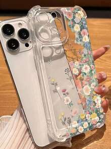 1pc TPU Bumper Thickened Anti-Fall Flower & Butterfly Print Phone Protective Case, Suitable For IPhone11 12 13 14 11Promax 12Promax 13Promax 14Promax XR 15 15PRO 15PROMAX, Series - Multicolor - View 3