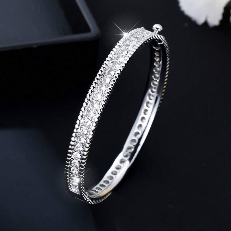 1pc Fashionable & Elegant Zirconia Studded Narrow Bangle Bracelet, Suitable For Daily Wear, Parties And Formal Events