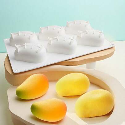 1pc Six-Hole Mango Mousse Cake Silicone Mold, Used For Making Ice Cream, Cream, Jelly, Ice Cubes, And Fruit Baking Molds, Suitable For Family Gatherings And Desserts