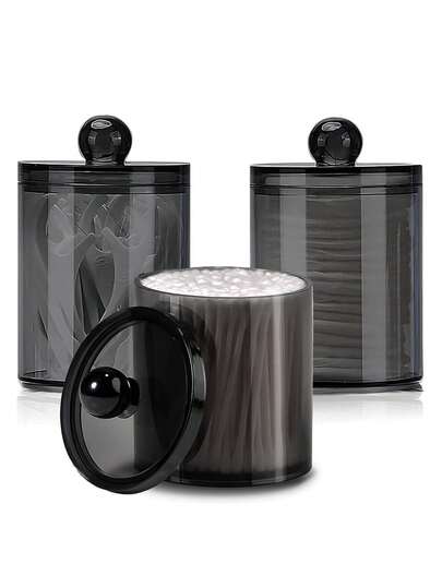 4 Packs Black Swab And Dental Floss Holders, 10 Oz Small Capacity For Organized Bathroom Countertop And Vanity, Space-Saving Storage Solution For Daily Hygiene Routines, Compact Caddy Set Ideal For Grooming Stations, Minimalist Black Finish, Durable Plastic Build, Easy Access And Neat Display In Cabinets Or Medicine Cabinet, Perfect Gift For Home Care Enthusiasts