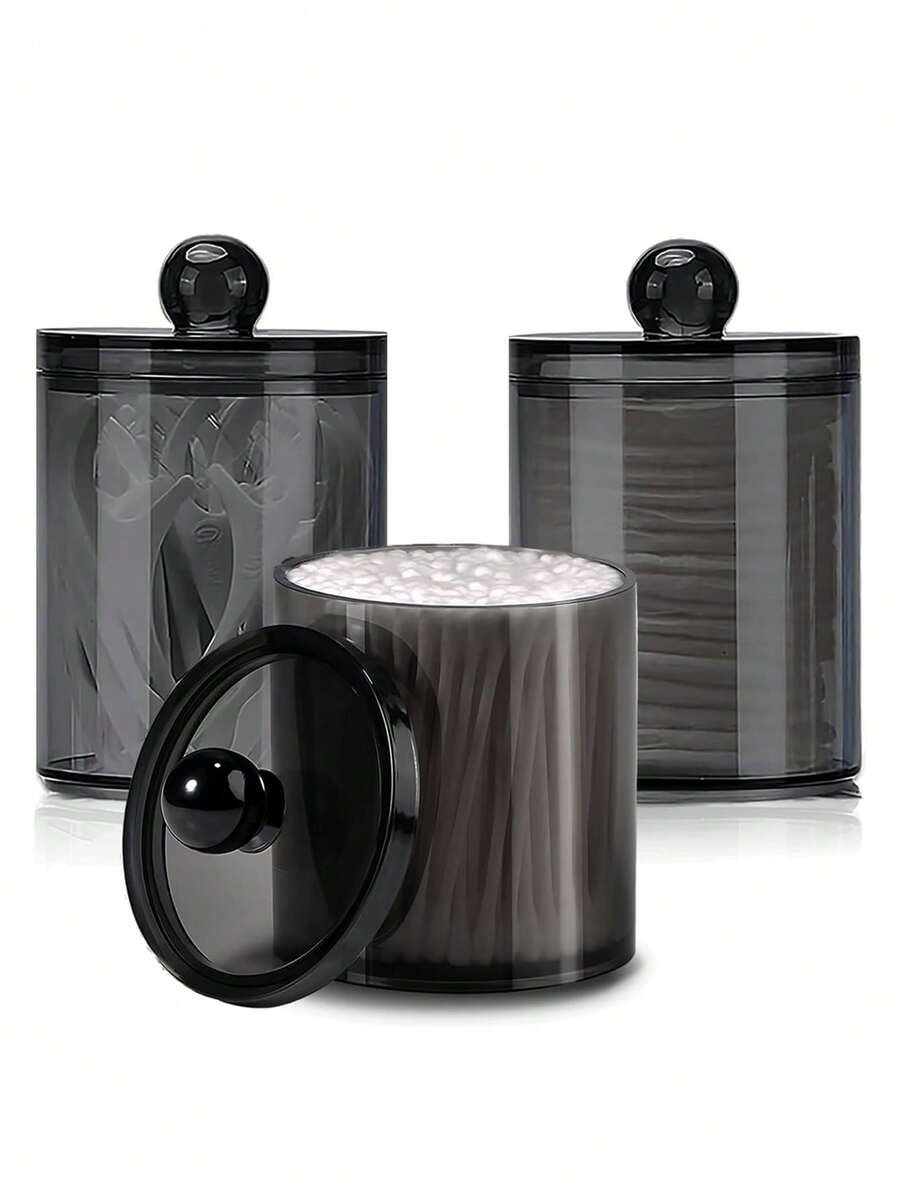 6/Pcs Black Acrylic Bathroom Swab Dental Floss Storage Jar, Swab Storage Jar