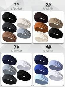 5 Stücke Unisex einfarbige & gestreifte vielseitige Sporthaarbänder, modische tägliche Radfahren Trainings Schweißbänder