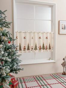 1 Stück Weihnachtsbaum bestickte Spitzen Kaffee Vorhang, Feiertags Dekor transparenter Vorhang