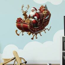 1pc Christmas Santa Claus, Reindeer & Sleigh Pattern Wall Sticker, Self-Adhesive PVC Material, Suitable For New Year, Spring Festival, Christmas, Thanksgiving, St. Patrick's Day And Other Holidays, Applicable To Party, Home, Living Room, Bedroom, Bathroom, Camping, House, Room, Garden, Kitchen And Other Scenarios, Suitable For Living Room, Bedroom, Dining Room, Bathroom, Study, Kitchen, Outdoor, Outdoor Garden And Other Room Decorations Wall Stickers Wall Decor Stickers Home Decor Christmas Decorations Christmas Decorations Home