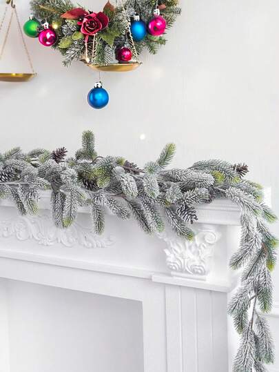 1 pieza Guirnalda artificial de 170 cm de pino con copos de nieve, con copos de nieve artificiales cubriendo las ramas de pino y conos de pino simulados, guirnalda artificial de pino de Norfolk, adecuada para la decoración navideña del hogar, chimenea, fiestas festivas, decoración de escaleras, corona DIY y decoración del árbol de Navidad | Decoración de invierno | Decoraciones navideñas sin mantenimiento requerido