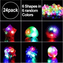 CCINEE 24Pcs Light Up Rings Flashing Assorted Colorful LED Rubber Bumpy Jelly Rings Glow In Dark Finger Toys For Party Supplies Prizes Novelty Gifts Party Bag Filler