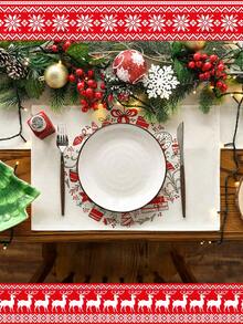 4 piezas/6 piezas Manteles de mesa rectangulares de lino navideños, de 12x18 pulgadas, lavables a máquina, decoración de mesa tejida en amarillo y gris para comedor, hogar, cocina, banquete, cafetería