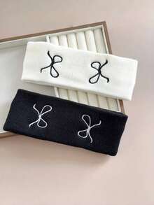 2pcs Women Elegant Minimalist Bow Print Headband Set, Black And White Classic Versatile Styles, High Elastic Moisture-Wicking Hair Bands Suitable For Daily Wear, Sports, Yoga, Dancing And More,Gifts,Travel,Gifts For Women,Hair Stuff,Stocking Stuffers