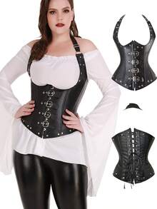 Women Black Underbust Corset Waist Trainer Lace Up  Corset Bustier Top Plus Size - màu đen - Xem 1
