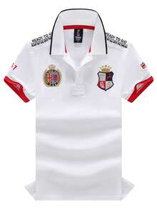 New Men's Polo Shirt, Short Sleeve, Football Embroidery, White Color, British Style, Sports/Casual, Color Blocking, High-Quality Loose Fit, Breathable, Comfortable, Side Slit, Luxury High-End Imported, 3D Embroidery, Exquisite Emblem, Original Design, - White - View 19