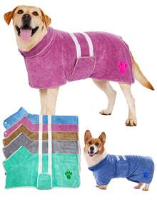 1pc Quick Drying Dog Bathrobe, Dog Embroidered Towel Bathrobe Robe, Super Absorbent Pet Bathrobe With Adjustable Belly Band, Soft Fabric With Embroidery Craft - Multicolor - View 2