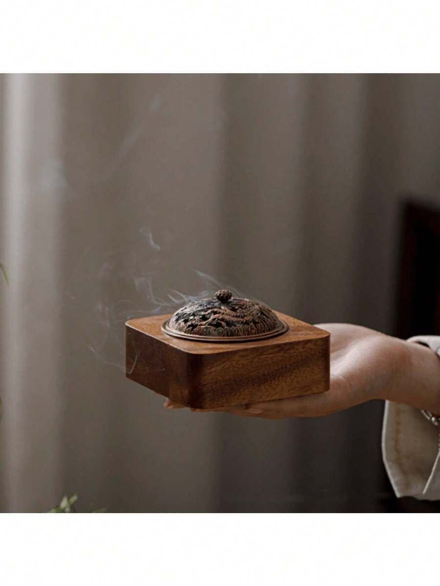 A Solid Color Walnut Incense Burner - Dragon And Phoenix Cover Walnut Zen Tea Ceremony Incense Burner Home Decoration Chinese Style Indoor Agarwood Spice Aromatherapy Hollow With Cover Incense Holder Bottom Gifts Birthday Graduation