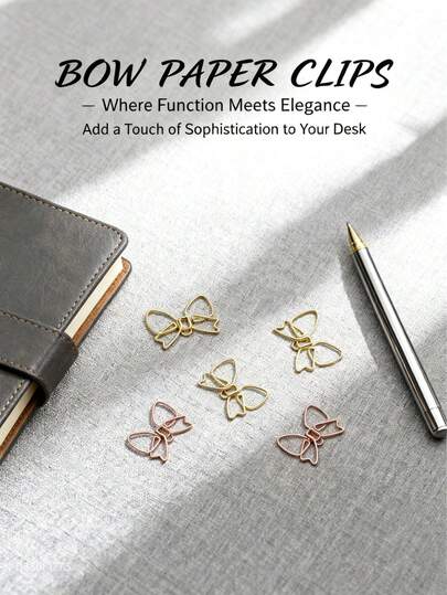 50pcs/Elegant Bow Paper Clips - Gold & Rose Gold Metal Binder Clips For Journaling, Office Stationery Gift
