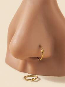 2pcs Minimalist Geometric Stainless Steel Piercing Round Ball Nose Ring, For Men Daily Wear & Party