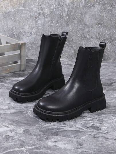 秋冬季大码女装时尚纯色侧拉链假日踝靴