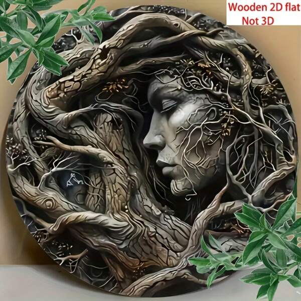 1pc 2D Flat Boho Tree Spirit Wooden Hanging Decor, Suitable For Home, Cafe, Garage, Farmhouse - Multifunctional Bohemian Style Wooden Art, No Electricity Needed, Ideal Gift, Pre-Drilled Holes, Random Hole Design