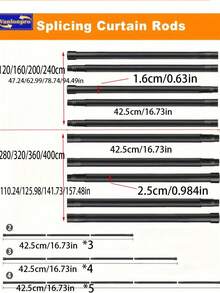 1pc Black Curtain Rod Set With Brackets, Adjustable Length, 0.63" Diameter Metal Rod, Easy Installation Supports, Modern Minimalist Decor Style, Matte Black Design, Suitable For Sheer Curtains/Shower Curtains Christmas Decor