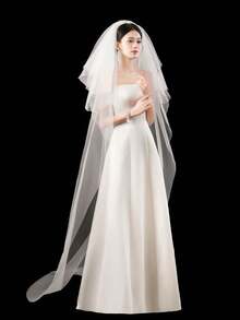 1pc Women's Black Long Trailing Veil Headpiece, 4-Layer Gradually Lengthened Mesh Veil Bridal Veil, Suitable For Weddings, Parties, Performances, Cosplay, Photography Props, Gothic Style With Hair Comb, 220cm Trailing Veil, Simple & Elegant Long Veil, Outdoor Wedding Full-Length Veil, Halloween & Holiday Decorative Accessory