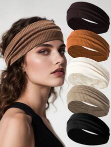 5 Stücke Unisex einfarbige & gestreifte vielseitige Sporthaarbänder, modische tägliche Radfahren Trainings Schweißbänder