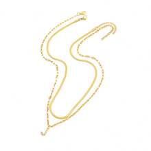 Set de 2 collares para mujer con cadena de estilo acolchado, cadena trenzada y cadena con colgante de inicial con circonita