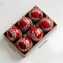 6 pièces/boîte Boules de Noël peintes de 8 cm, ornements suspendus pour sapin de Noël, boules de feuilles de saule perlées faites à la main, décorations de fête, ornements élégants, décoration, décorations de sapin de Noël, décorations de fête et décoration de maison pour l'hiver