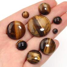 5-10 Peças/Pacote Cabochões de Pedra Preciosa Olho de Tigre Natural, Opções de Tamanhos Variados, Pedras Decorativas de Jóias Feitas à Mão Vintage Amarelas, Adequadas para Colar, Anel, Pulseira, Fabricação de Jóias - Pedra Olho de Tigre Amarelo - Visão 3