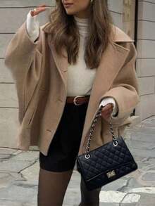 Manteau ample élégant pour femmes, col à revers, boutons devant, poches, couleur unie. Minimaliste et , pour l'automne/l'hiver