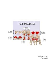 12-36pcs Metal Rhinestone Christmas Santa Claus, Bow, Snowflake, Reindeer Pendant Earrings Set, Unique Jewelry Accessories For Women, Suitable For Christmas, Party, Events