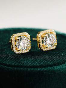 1 Pair 925 Sterling Silver Jewelry, Cubic Zirconia Stud Earrings, Elegant Minimalist Design, Gift For Women, Suitable For Daily Wear, Commute, Leisure, Travel, Party, Collection, Comes With Exquisite Gift Box, Fashionable Accessory For All Seasons