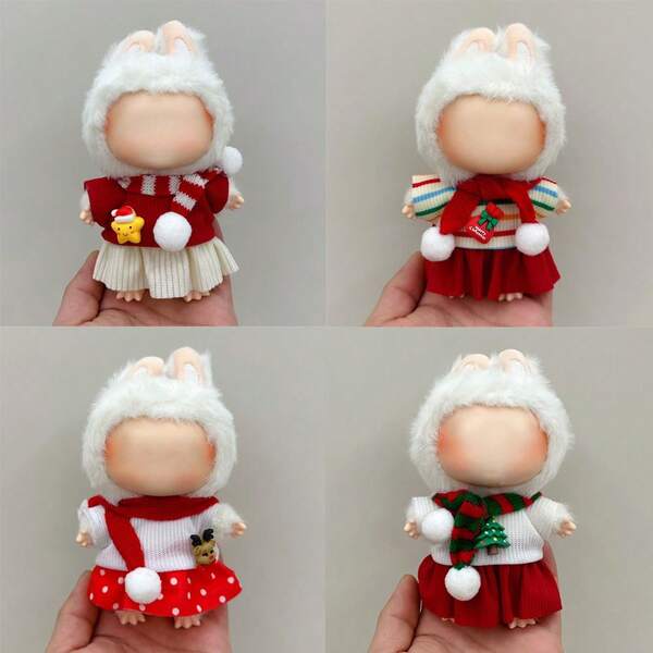 ملابس دمية عيد الميلاد (بدون دمية)، طقم مكون من 3 قطع: فستان، وشاح، زي ABUBU، إكسسوارات، بطول 17 سم