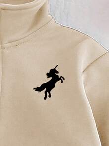 Chatreadl مجموعة بنطلون وبلوزة بنقشة وحيد القرن مطرزة للبنات، بتصميم بسيط، مريحة للربيع والخريف والشتاء، قطعتان - لون مشمشي - مشاهدة 5