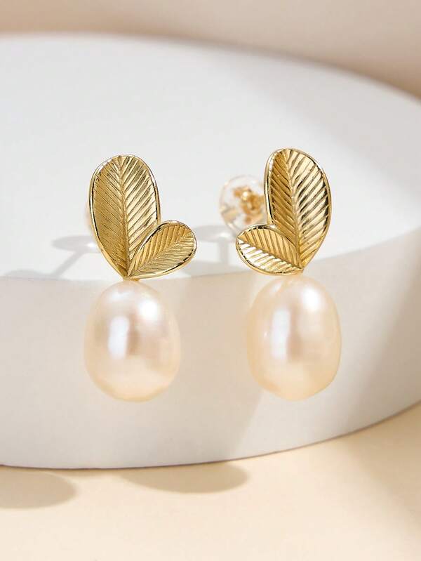 AETOLIA Orecchini in argento sterling 925 con fiori e perle per donne, orecchini con perle d'acqua dolce naturali da 7-9mm, orecchini con design elegante a foglia adatti per uso quotidiano, matrimoni, feste, appuntamenti