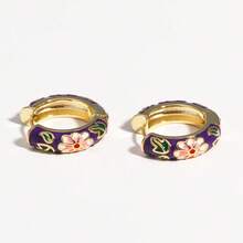 18K Gold Plated Enamel Flower Daisy Chunky Round Circle Hoop Earrings Female Gold Color Copper Ear Buckle Jewelry For Women