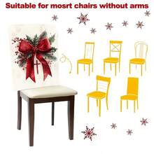 1 pièce/4 pièces/6 pièces/10 pièces Housse de chaise en peluche courte imprimée de nœud de ruban de branche de pin, de baie rouge et de feuille de houx. Protecteur de de chaise en peluche amovible pour salle à manger, salon, toutes saisons, décoration de Noël