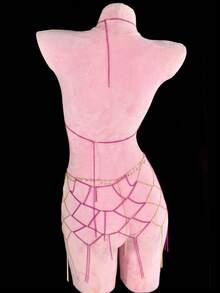 1pc Top + Skirt Metallic Dress, Shiny Crystal Tassel Body Chain For Beach, Party, Bikini