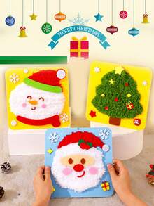 1 Set Kids Handmade Sewing Fun Kit, Christmas Handcraft Toy, Christmas Small Gift, Santa Claus, Snowman, Christmas Tree, Reindeer, Gingerbread Man, Creative Cartoon, Knitted Embroidery Painting, Craft Kit, Educational DIY Materials