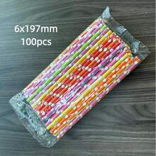 100 6x197mm Mixed Color White Polka Dot Disposable Paper Straws, Thick And Odorless, Suitable For Festivals/Parties/Gatherings/Weddings/Birthday Parties, And Can Also Be Used To Make Handmade Works For Children/Students
