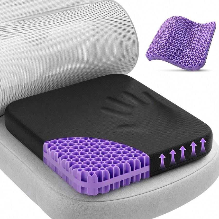 Gel Seat Cushion For Long Sitting Enlarged And Thickened Patent Design Office Chair Seat Cushion Breathable Cooling Pads For Chairs Soft Car Cushions For Wheelchair Large Black - 黑色+大號 - 查看 1