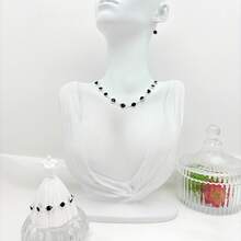 925 Silver Plated Women's Jewelry Set, Necklace + Bracelet + Earrings Inlaid With Multicolored - Black - View 5