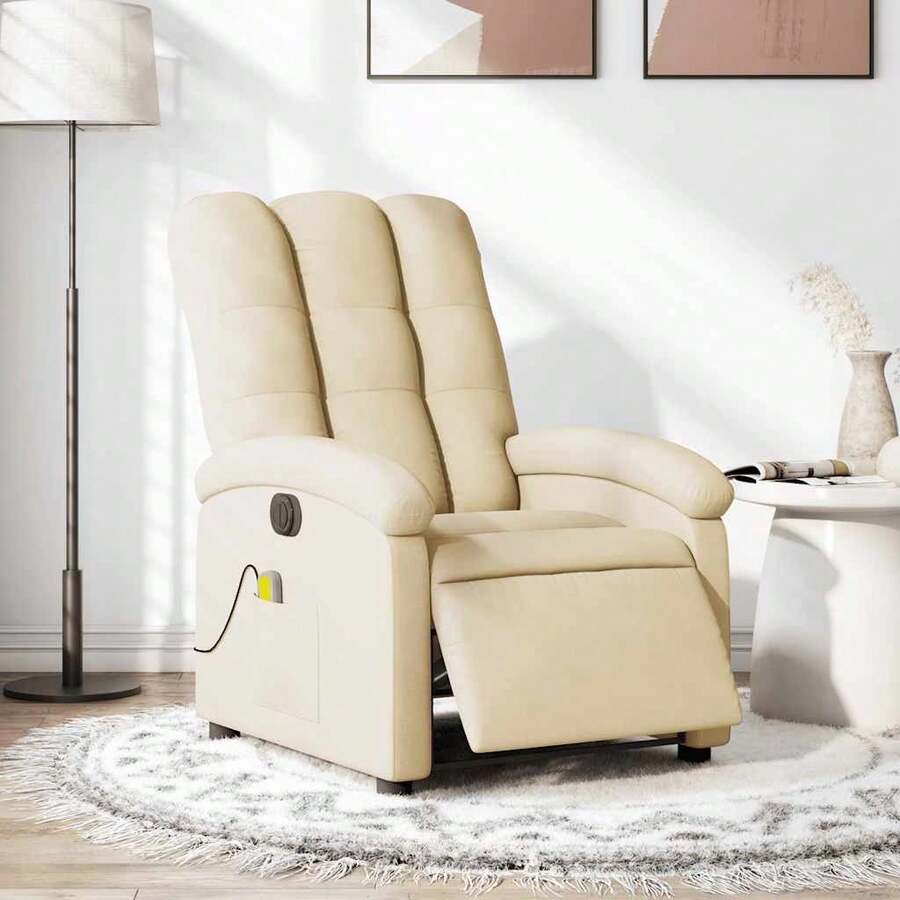 vidaXL Electric Massage Recliner Chair Fabric - White - View 1