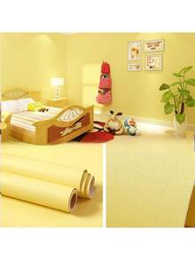 1 Roll Yellow Home Decor Adhesive Wallpaper, Waterproof Vinyl Contact Paper For Living Room Wall Sticker, Cabinet Kitchen Decorative Wall Decal, Self-Adhesive Wallpaper Wall Paper Wall Stickers Wall Decor Room Decor Wallpaper Stickers Wall Bedroom Decor - Yellow - View 12