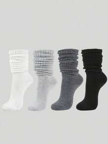 5 Pairs Of Autumn And Winter Women's Mid Length Socks, White, Sports And Casual Socks(No Cardboard)