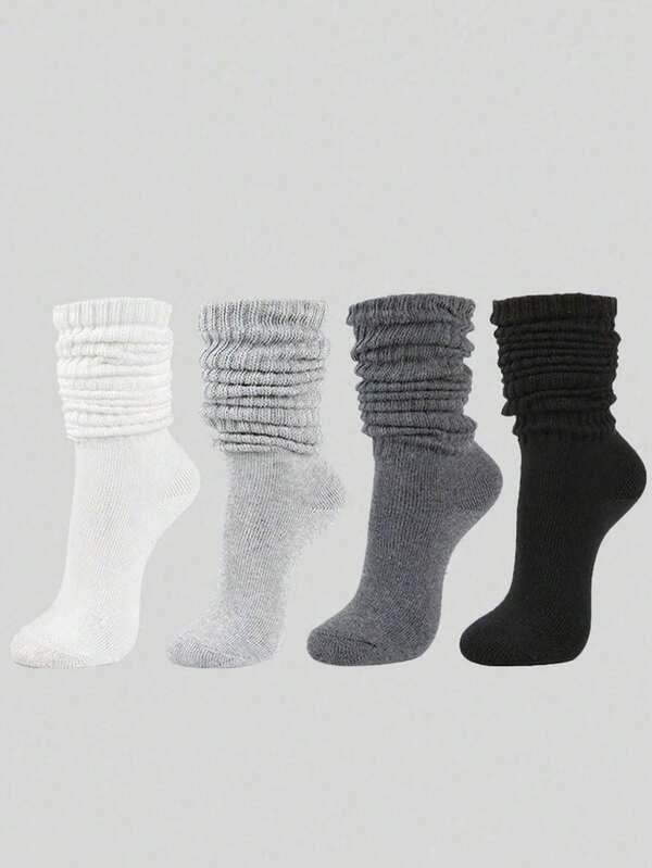 5 Pairs Of Autumn And Winter Women's Mid Length Socks, White, Sports And Casual Socks(No Cardboard)