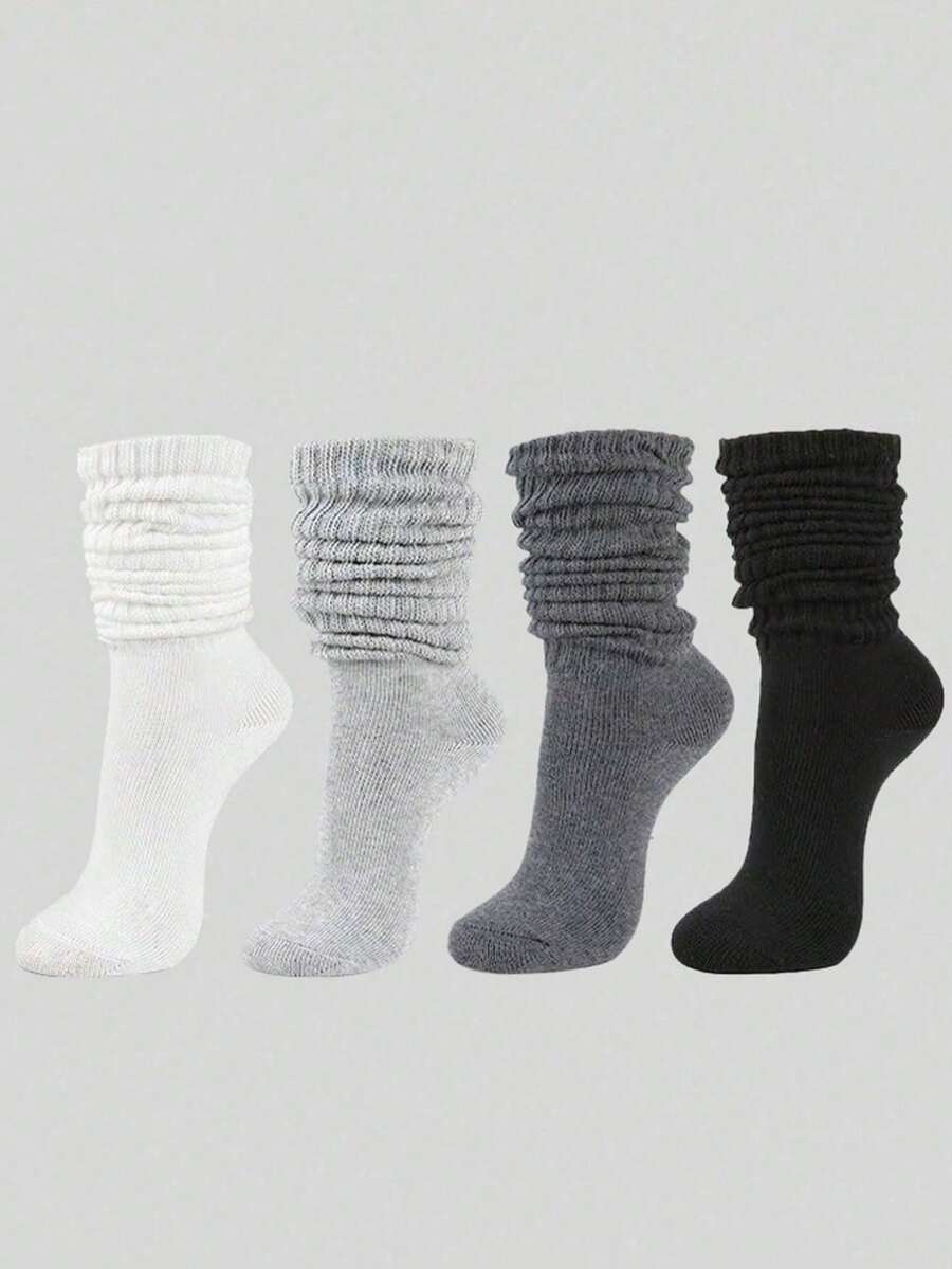 5 Pairs Of Autumn And Winter Women's Mid Length Socks, White, Sports And Casual Socks(No Cardboard)
