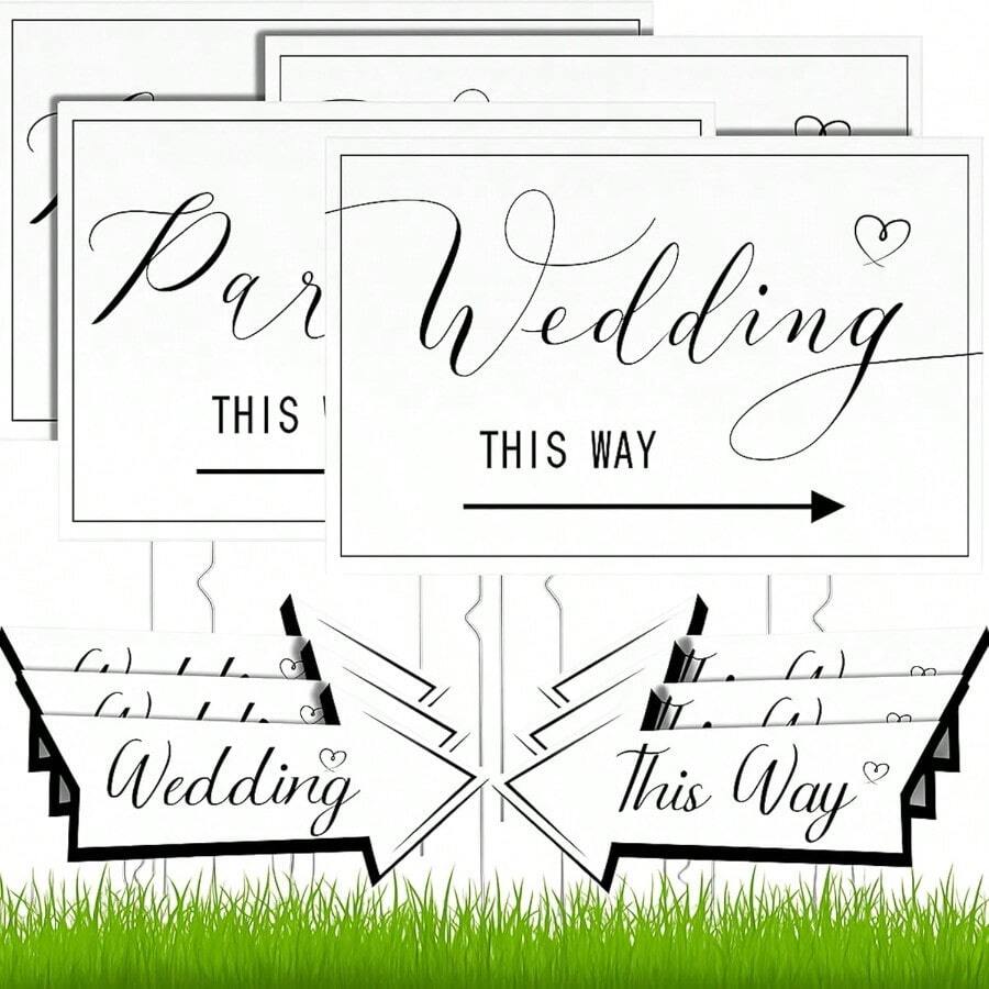 10 Pcs Wedding This Way Directional Parking Signs Include 4 Square And 6 Arrow Shaped Wedding Directional Parking Road Signs With Stakes Large Double Sided Classic Style - trắng - Xem 1