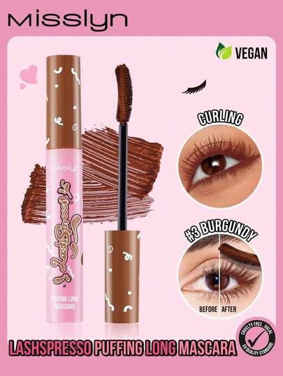  MISSLYN-Lashspresso Máscara Volumizadora y Alargadora, las pestañas se ven gruesas, rizadas y separadas, crea un maquillaje cautivador, se puede aplicar en capas, negro/burdeos, proporciona volumen dramático, ofrece un efecto de pestañas natural a audaz, fórmula cremosa