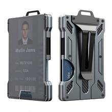 Gray Aluminum Card Wallet - Transparent ID Badge Window, RFID Blocking Design, Slim Credit Card Holder For Daily Use - 淺灰色 - 查看 1