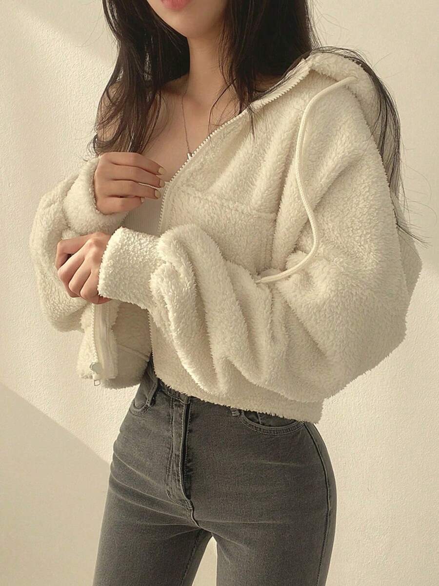 Abrigo grueso y cálido con capucha para mujer, chamarra para dama, chamarra para dama, abrigo con bolsillos con cremallera para mujer, sacos elegantes de mujer, abrigos elegantes para dama, cardigan mujer. - Albaricoque - Ver 1