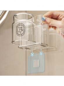 1 件套牙刷架带玻璃杯，无需钻孔壁挂式浴室牙刷和杯子收纳架